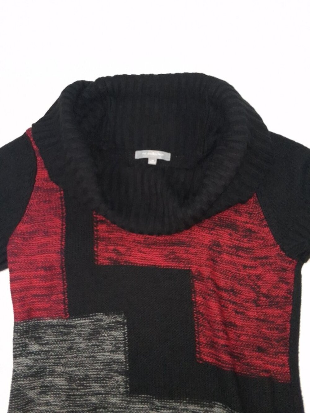 Size Medium NY Collection Red Black Gray Colorblock Patchwork Sweater Dress